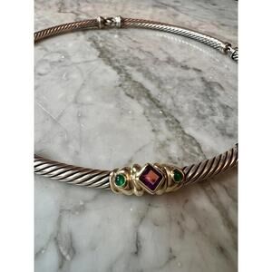 David Yurman Renaissance Necklace Choker Collar Amethyst Green Chalcedony 15"